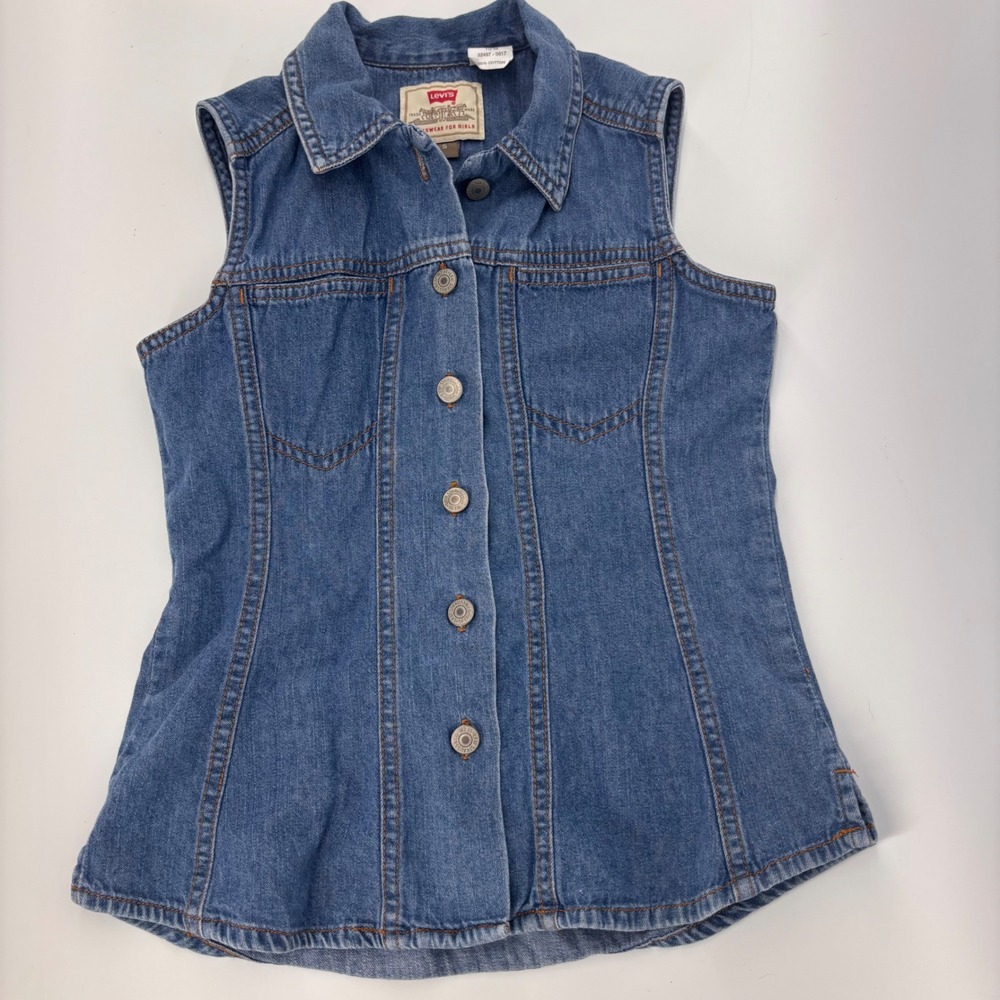 Vintage '98 Levis‎ Girls Medium Wash Denim Top Embroidered Back Logo Size S